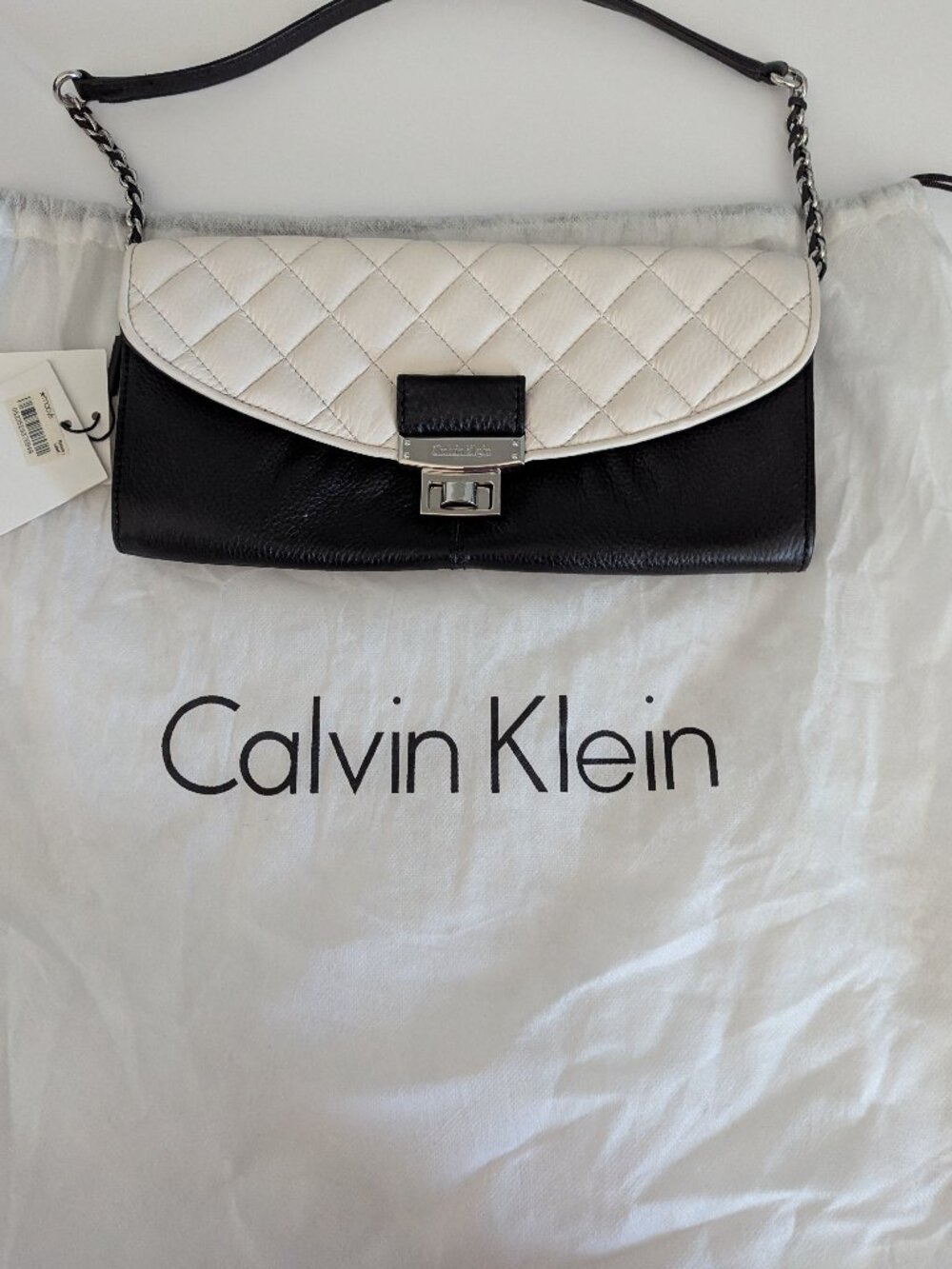 Calvin Klein Black and White Leather Clutch